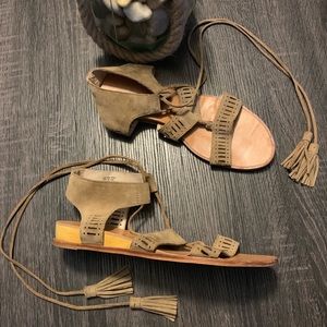 CASLON Tan Suede Strappy Lace Up Wrap Sandals
